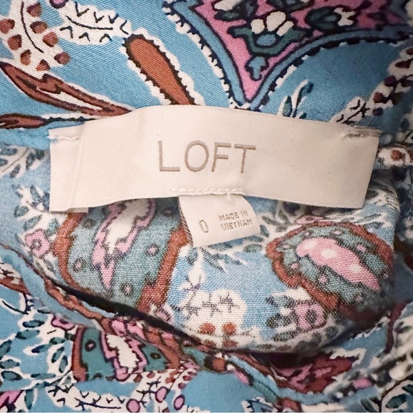 Loft Bohemian Floral Blue Midi Dress Leg Slit Paisley Long Sleeve - Picture 6 of 6